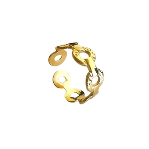 18K gold plated stainless steel open ring featuring a layered hollow chain link design