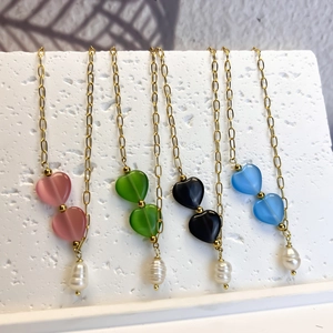 Élégant Collier En Acier Inoxydable Pour Femmes Avec Künstliche Perles Cœur Œil De Chat Et Pendentif Künstliche Perle Baroque Chaîne Dorée En Y