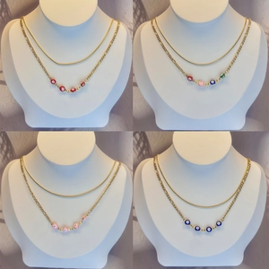 Double layered 18K gold plated evil eye necklaces with serpent and figaro chain sets