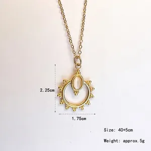 Pink cat eye sun pendant necklace in gold titanium steel with 40+5cm chain size details