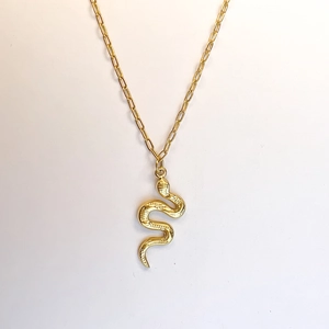 Détail du pendentif serpent plaqué or 18 carats avec écailles sur chaîne trombone