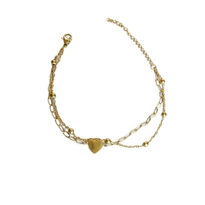 Double-layered 18k gold plated stainless steel bracelet with heart charm and star details