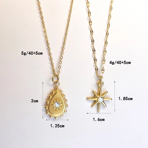 Gold stainless steel star necklaces with natural stones and zirconia pendants
