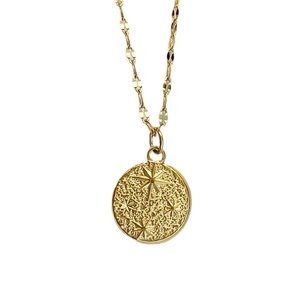 French retro hammered star pendant necklace in gold stainless steel with coin relief