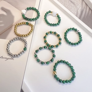 Bague En Perles De Malachite Naturelle Perles En Acier Inoxydable Bijoux Élastiques Style Rétro Français Élégant Minimaliste Femmes