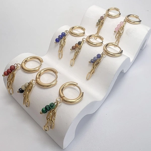 Orecchini A Cerchio In Acciaio Inossidabile Con Perle In Pietra Naturale Placcati Oro 18K Stile Bohémien
