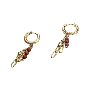 Orecchini a cerchio in acciaio placcati oro 18K con ciondoli di pietre naturali marroni