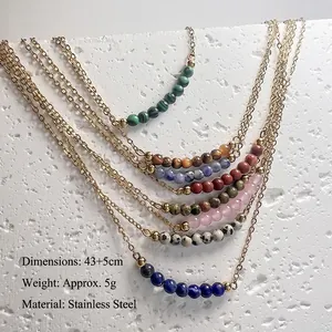 Colorful natural stone necklaces in gold stainless steel featuring rose quartz and tiger eye