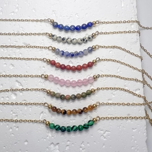 Natural Stone Round Beads Necklace Stainless Steel Gold Thin Chain Minimalist Beaded Clavicle Choker For Women Boho