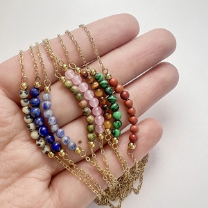 Minimalist gold chain necklace set with colorful natural stone beads for women