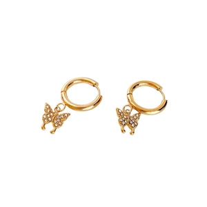 Boucles d'oreilles créoles papillon dorées avec zircons étincelants et acier inoxydable
