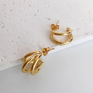 Stainless Steel Earrings Gold Plated Twisted Rope Multi Layer C Shaped Geometric Minimalist Jewelry For Women