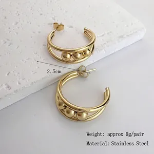 Orecchini a cerchio multistrato in acciaio inossidabile placcato oro 18K da 2,5 cm