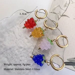 Chic titanium steel grape drop earrings in colorful crystal glass and gold finish