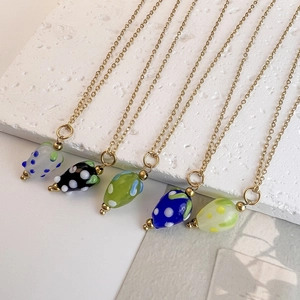 Collier Pendentif Fraise Acier Inoxydable Verre Filé Fruit Chaîne Ras De Cou Bijoux Mignons Pour Femmes