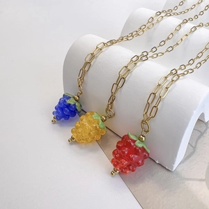 French vintage stainless steel necklace set with red yellow and blue raspberry pendants