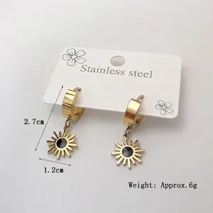 Boucles d'oreilles soleil en acier inoxydable doré 18K avec émail noir pour femme
