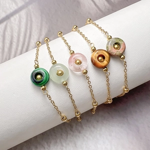 Natural Stone Stainless Steel Bracelet For Women Gold Plated Dainty Bead Chain Boho Minimalist Jewelry Gift