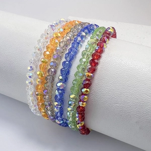 Set of six colorful faceted crystal beaded elastic bracelets for women in bohemian style