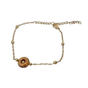 Titanium steel bracelet with gold beads and brown tiger eye stone ring centerpiece