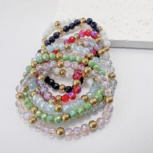 Colorful 6mm beaded bracelets set with stainless steel accents and faceted glass beads