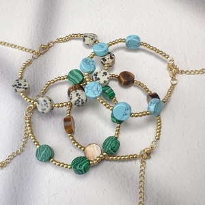 Bracelet Perlé Acier Inoxydable Plaqué Or 18K Pierre Naturelle Oeil De Tigre Malachite Turquoise Bijoux Bohèmes Vintage Pour Femmes