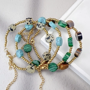 Bracelet multi-rangs en acier inoxydable doré 18K avec pierres naturelles