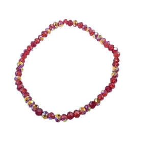 Sparkly red and gold faceted glass bead elastic bracelet for women in bohemian style