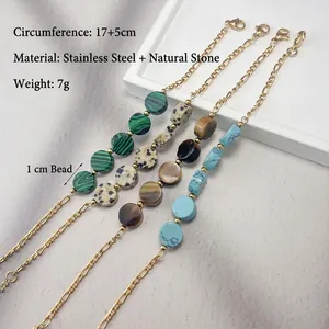 Gold stainless steel tiger eye stone bracelet set with natural beads for women
