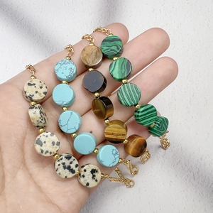 Gold stainless steel bracelet set with natural tiger eye and turquoise stone beads