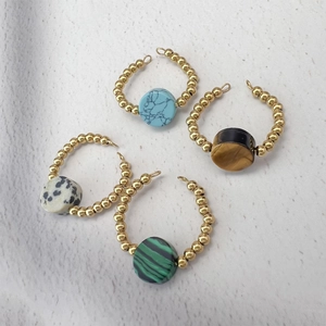 Natural Stone Open Ring 18K Gold Plated Stainless Steel Beaded Band Adjustable Jewelry For Women Bohemian Vintage