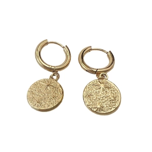 Elegant 18K gold plated hoop earrings with embossed star pendant in bohemian style