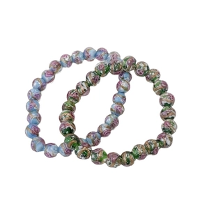 Bracelets à perles roses pastel avec perles de verre fleuries bleues et vertes