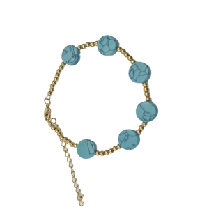 Bracelet en acier inoxydable doré 18K avec perles de turquoise et fermoir mousqueton