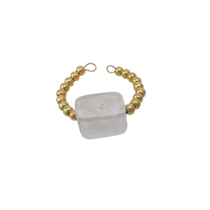 French vintage 18K gold plated stainless steel ring with square natural turquoise stone