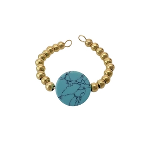 18K gold plated stainless steel open ring featuring a round natural turquoise stone