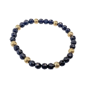 Deep blue faceted glass beads stretch bracelet with 6mm golden stainless steel spheres