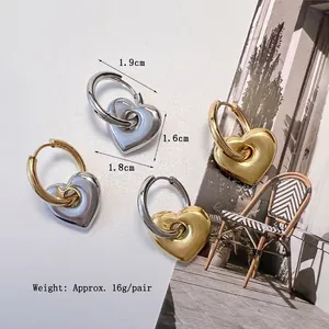 Poliert Edelstahl Herzohrringe in Gold-Silber-Mix, 16g pro Paar, 1,8cm Durchmesser