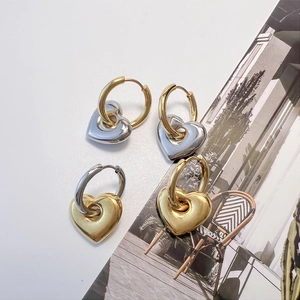 Abnehmbare Herzohrringe im französischen Stil aus Edelstahl in Gold-Silber-Kontrast