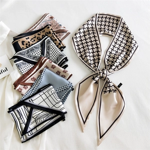Fashion Long Narrow Scarf Satin Satin Like Printed Double Sided Neck Tie Hair Band Bag Handle Wrap Decorative For Women