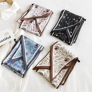 Set of four paisley pattern silk skinny scarves in assorted colors for neck or bag