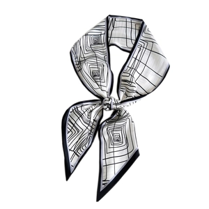 Modern black and white geometric silk scarf with square spiral pattern for women