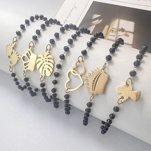 Bohemian black beaded bracelets with gold stainless steel charms like crown and heart