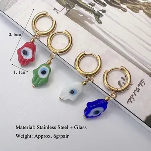 Boucles d'oreilles Main de Fatma mauvais œil en acier inoxydable et verre, lot de quatre