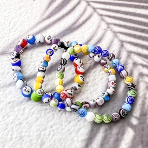 Beaded Bracelet Colorful Glass Lampwork Beads Smile Face Pattern Elastic Rope Bohemian Playful Jewelry For Women
