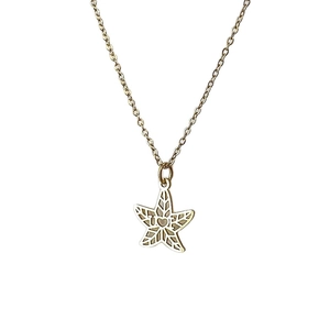 Collier en acier inoxydable doré avec pendentif étoile et gravure cœur I love you