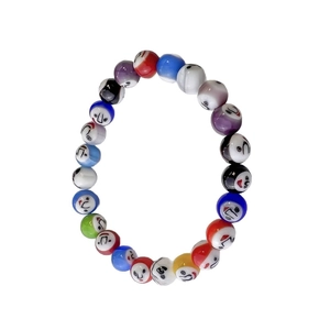 Colorful Millefiori glass bead bracelet with smiley face patterns and elastic band