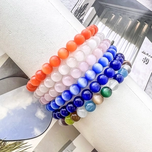 Stackable natural cat eye stone beaded bracelets in various vibrant colors for women
