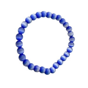 Blue natural cat eye stone beaded bracelet for women on a clean white background