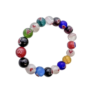 Colorful glass bead bracelet with heart patterns and stretch cord design for women
